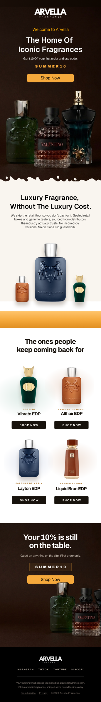 Arvella — welcome flow with discount code