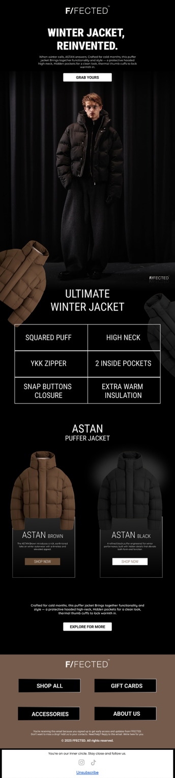 F/FECTED — outerwear launch campaign