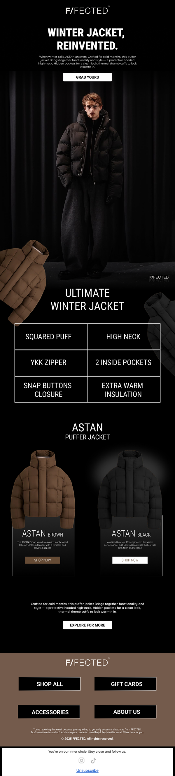 F/FECTED — outerwear launch campaign