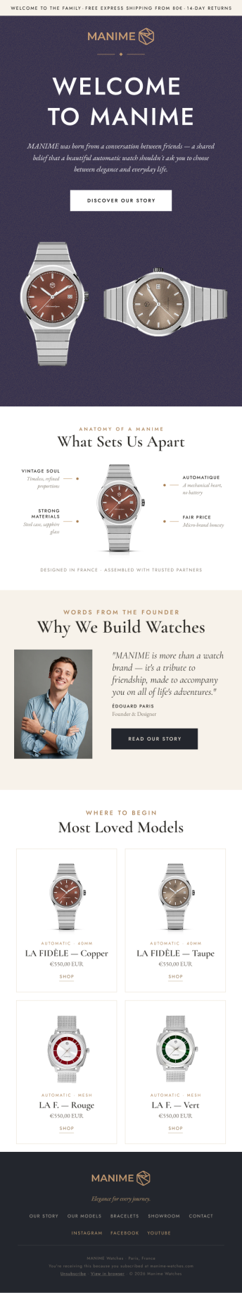 MANIME — welcome flow for a watch brand