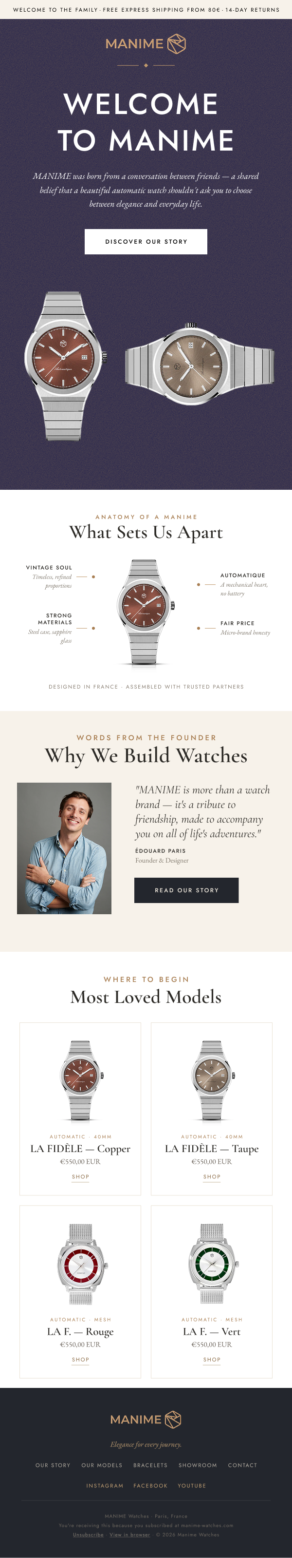 MANIME — welcome flow for a watch brand